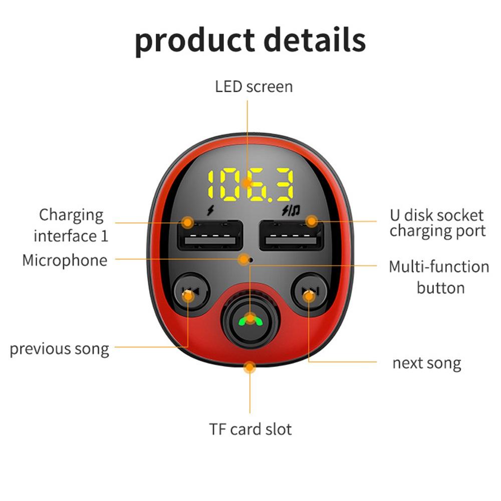Tẩu sạc hai cổng USB TF Bluetooth 5.0 cho xe hơi