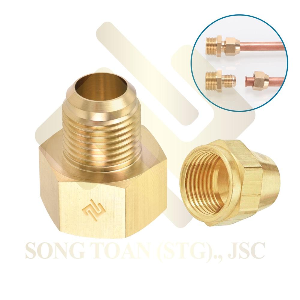 Bộ thân ren trong côn lồi hàn ống cho điện lạnh khí nén (Brass Flare female Connector) - Rắc co thẳng NPT