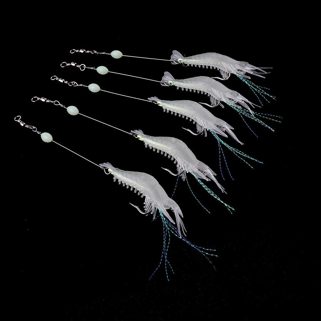 5 Pieces Shrimp Fishing Lure Luminous Shrimp Bait Saltwater Lures Fishing Tackle Lifelike Shape and Touching Feeling