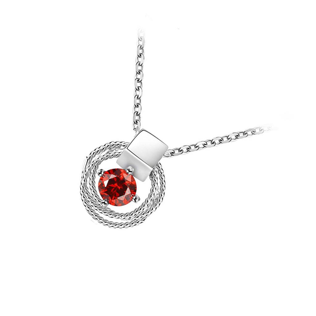 Round Pendant Necklace With Elegant Red Zircon