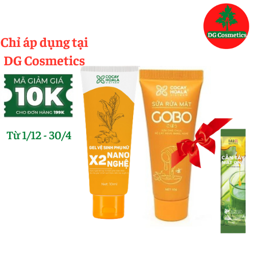 Gel Vệ Sinh X2 Nano Nghệ Cocayhoala mini size 10ml và Sữa Rửa Mặt Rễ Cây Ngưu Bàng GoBo tuýp10g Tặng Kèm Bột Cần Tây Mật Ong Motree 