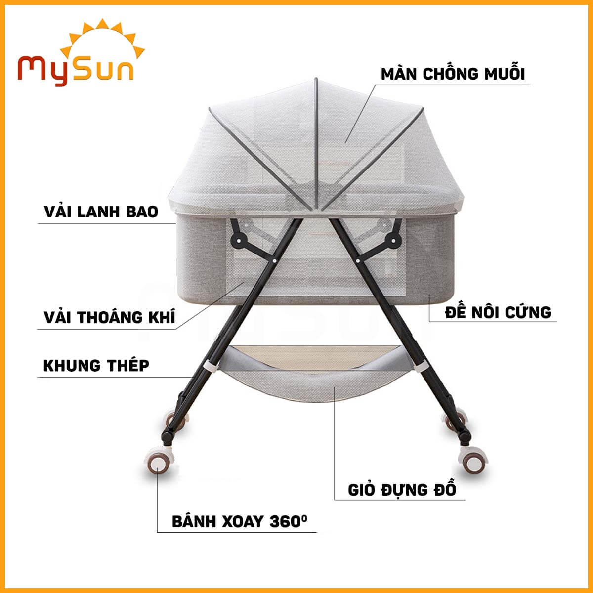 Nôi giường cũi cho em bé sơ sinh ngủ Base MySun