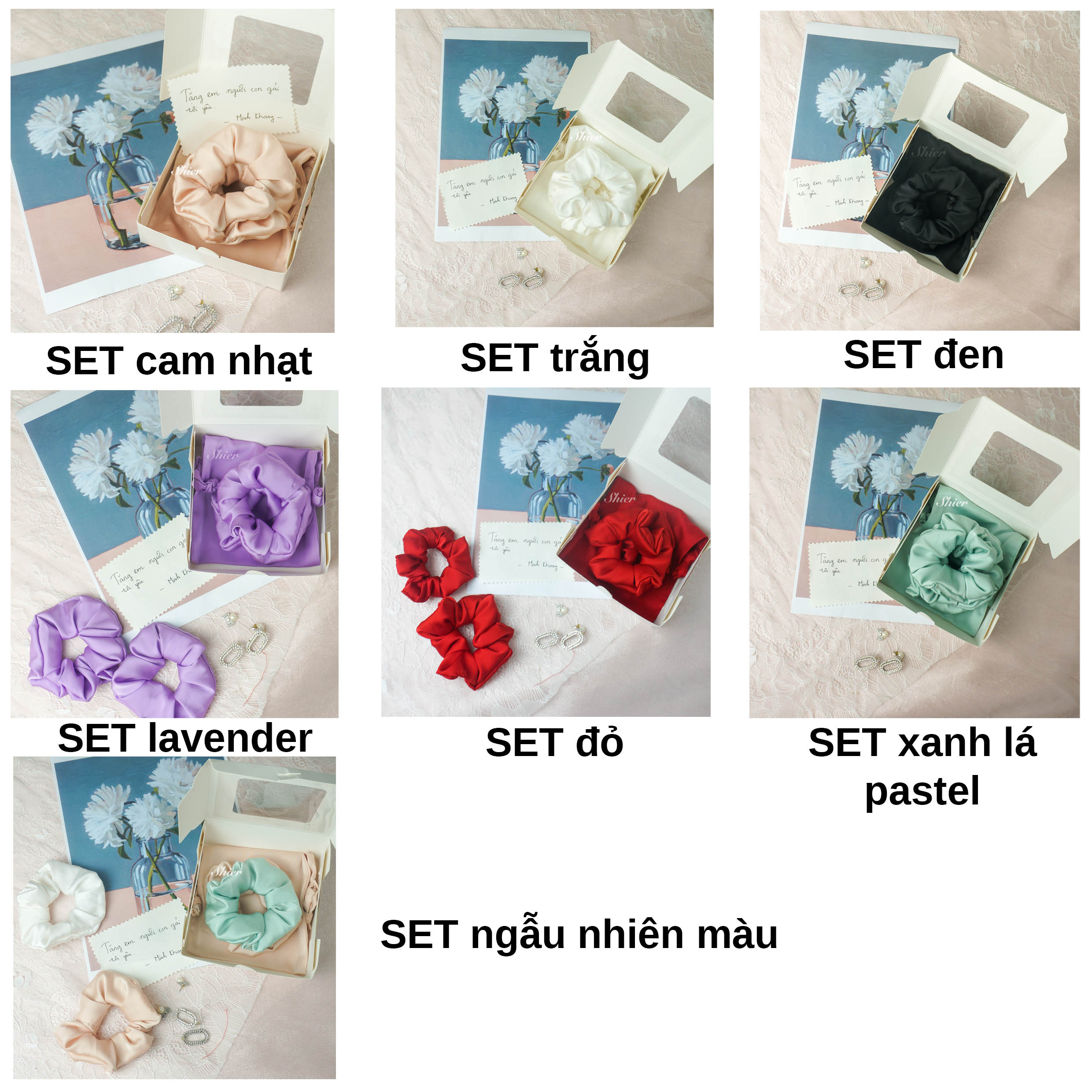 Set Hộp Quà, Combo Quà Tặng Từ Silk Lụa Cao Cấp, Bộ Sản Phẩm Cột Tóc Dễ Thương, Giftbox Nhiều Món Quà Tặng Sinh Nhật, Dịp Lễ, Tình Yêu Couple Cặp Đôi [Đa Dạng Màu Sắc Mix Phối