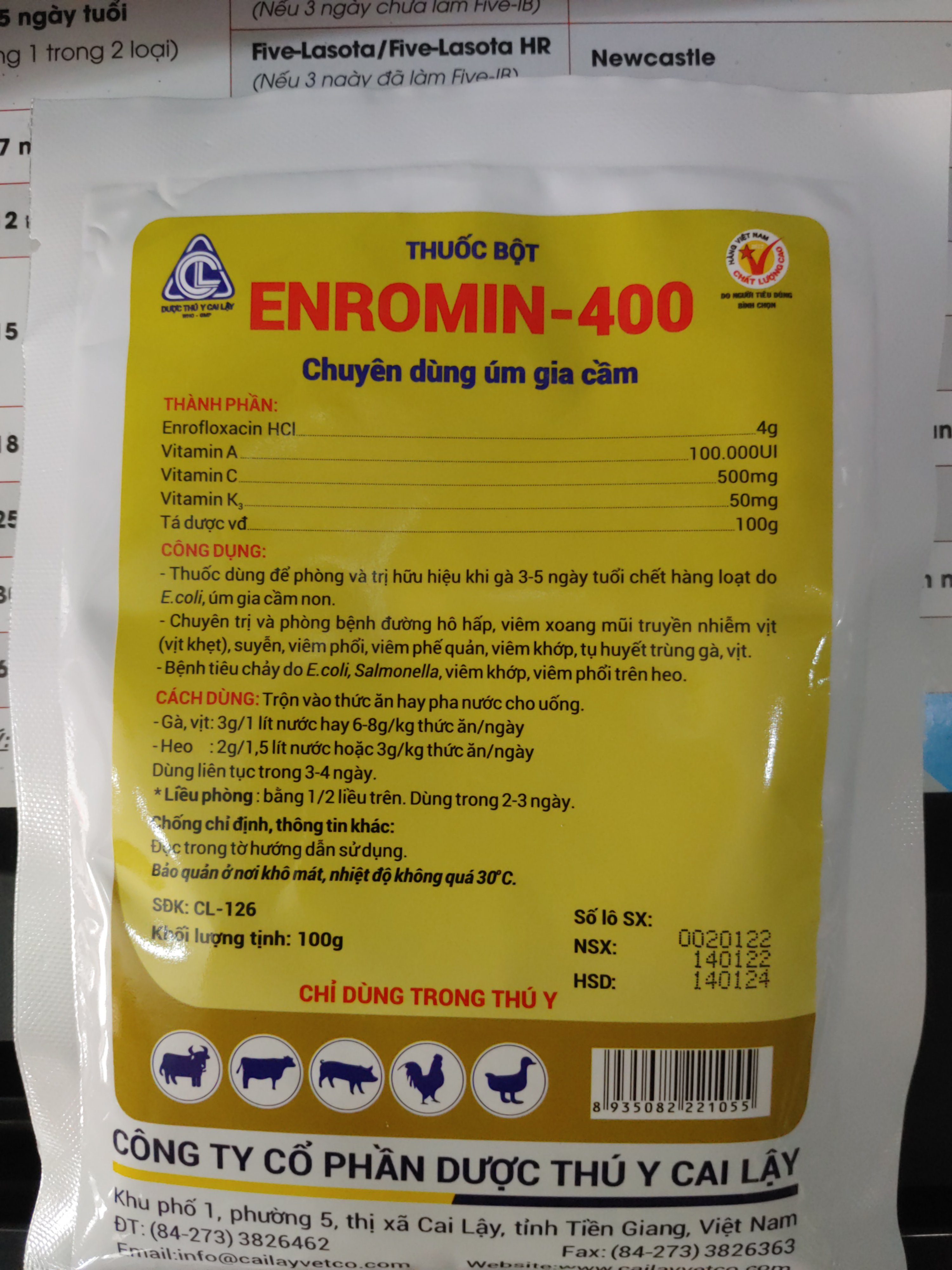 ENROMIN 400 100G Thuốc bột chuyên dùng úm gia cầm