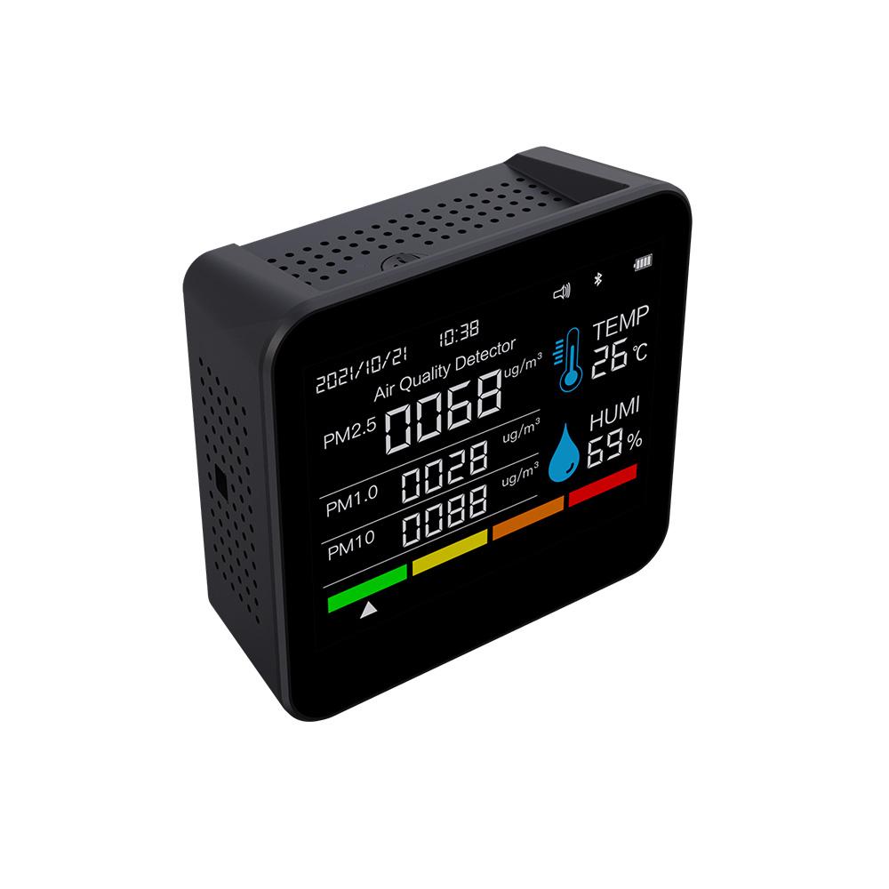 9 in 1 BT Air Quality Monitor CO2 Meter Carbon Dioxide Detector Time/Date CO2 TVOC HCHO PM2.5 PM1.0 PM10 Temperature Humidity Detection Support APP Control with Alarm Function for Home Office Car