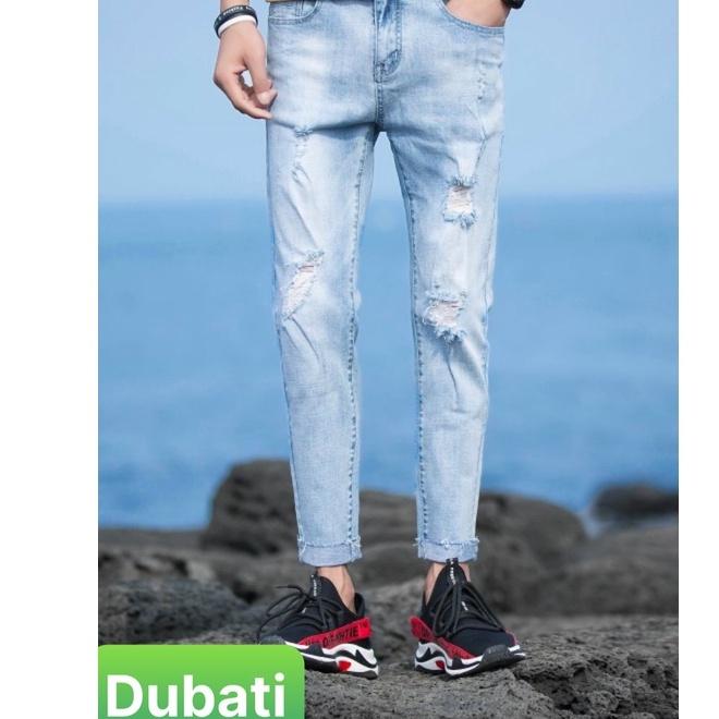 Quần Jean Nam Chất Bò Xanh Nhạt Rách Gối, Quần Baggy Nam Basic- DB 78- DUBATI FASHION