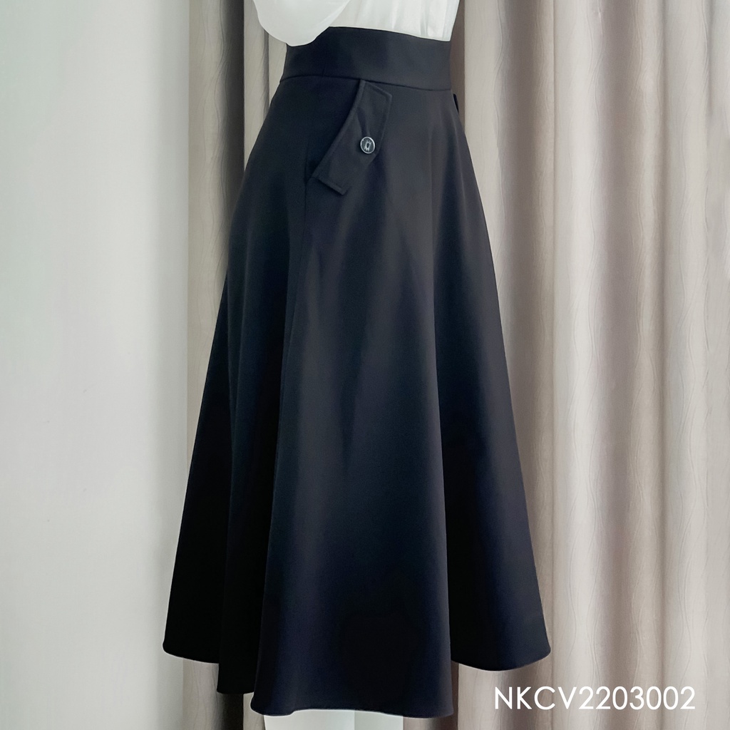 Chân Váy Xòe Công Sở UK Fashion Lưng Cao Tôn Dáng, Thiết Kế Phối Túi Chéo Thanh Lịch, Chất Liệu Co Giãn Nhẹ NKCV2203002