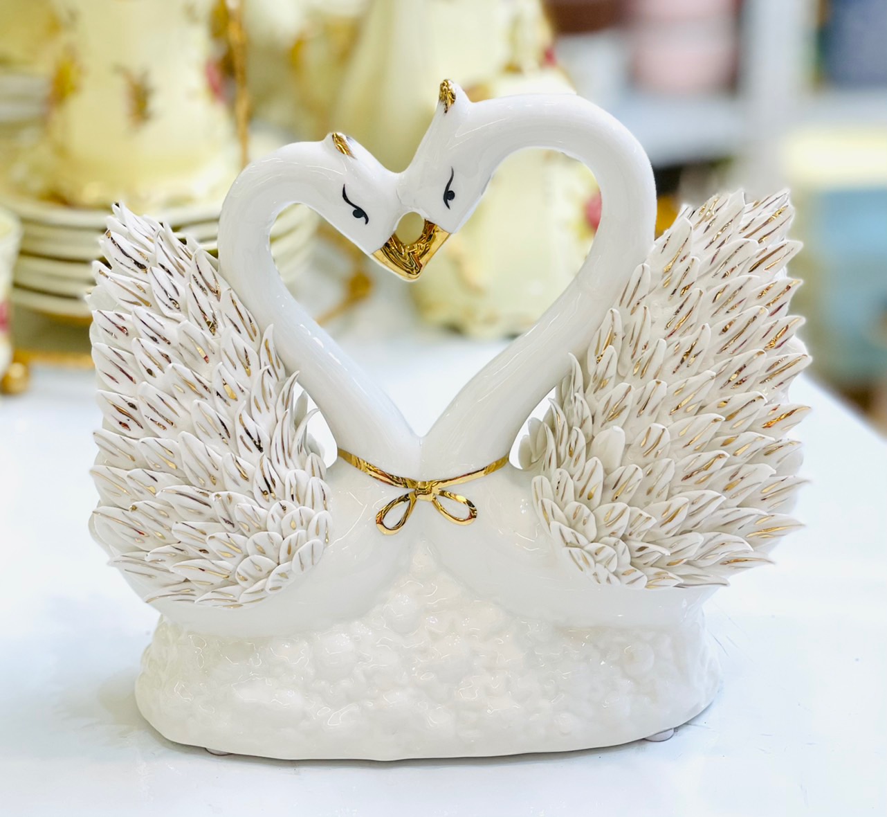 Thiên nga đôi decor chất liệu gốm sứ cao cấp màu trắng