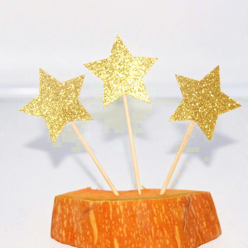 20pcs Glitter Paper Star Cake Topper Birthday Kids Baby Shower Cake Decor