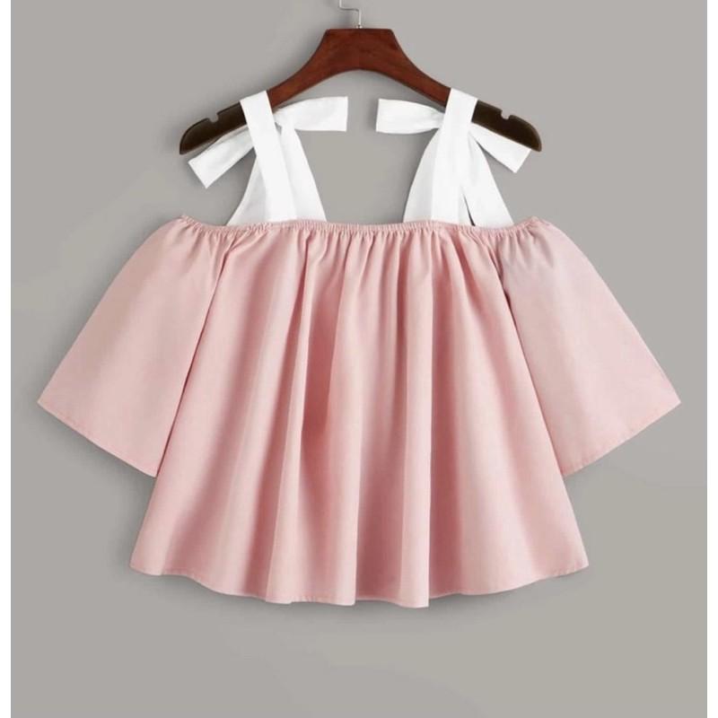 Áo Sơ Mi Trễ Vai Hồng Cam