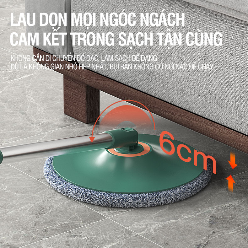 Bộ lau nhà tách nước bẩn Kitimop K22 Plus có thùng lau nhà tự vắt 2 ngăn riêng biệt, chổi lau nhà xoay 360 độ lau sạch khô nhanh, 2 bông lau