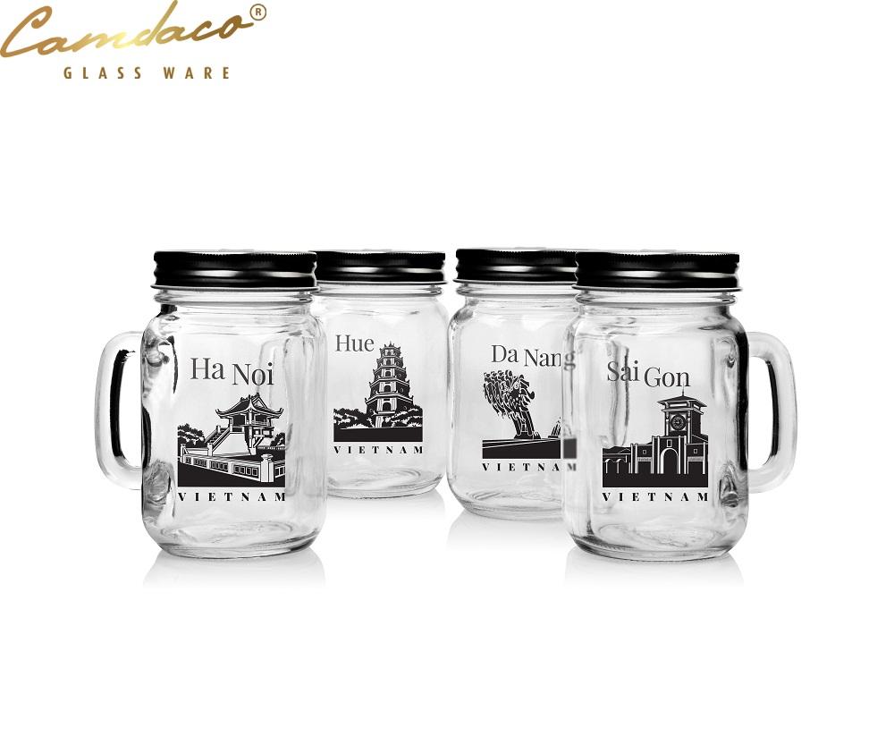 LY QUAI THỦY TINH TRÀ SỮA CÓ HOA VĂN HUẾ, HÀ NỘI,SÀI GÒN, ĐÀ NẴNG 450ML CAMDACO GLASS WARE