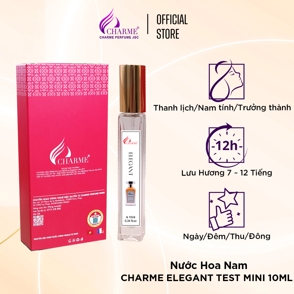 Nước hoa nam lưu hương lâu Charme Elegant 10ml chai Test mini hương biển hiện đại và nam tính dành cho phái mạnh