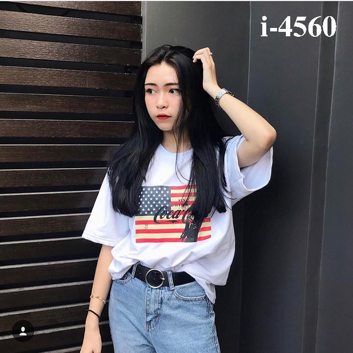 Áo thun nữ in cờ mỹ UNISEX - I4560