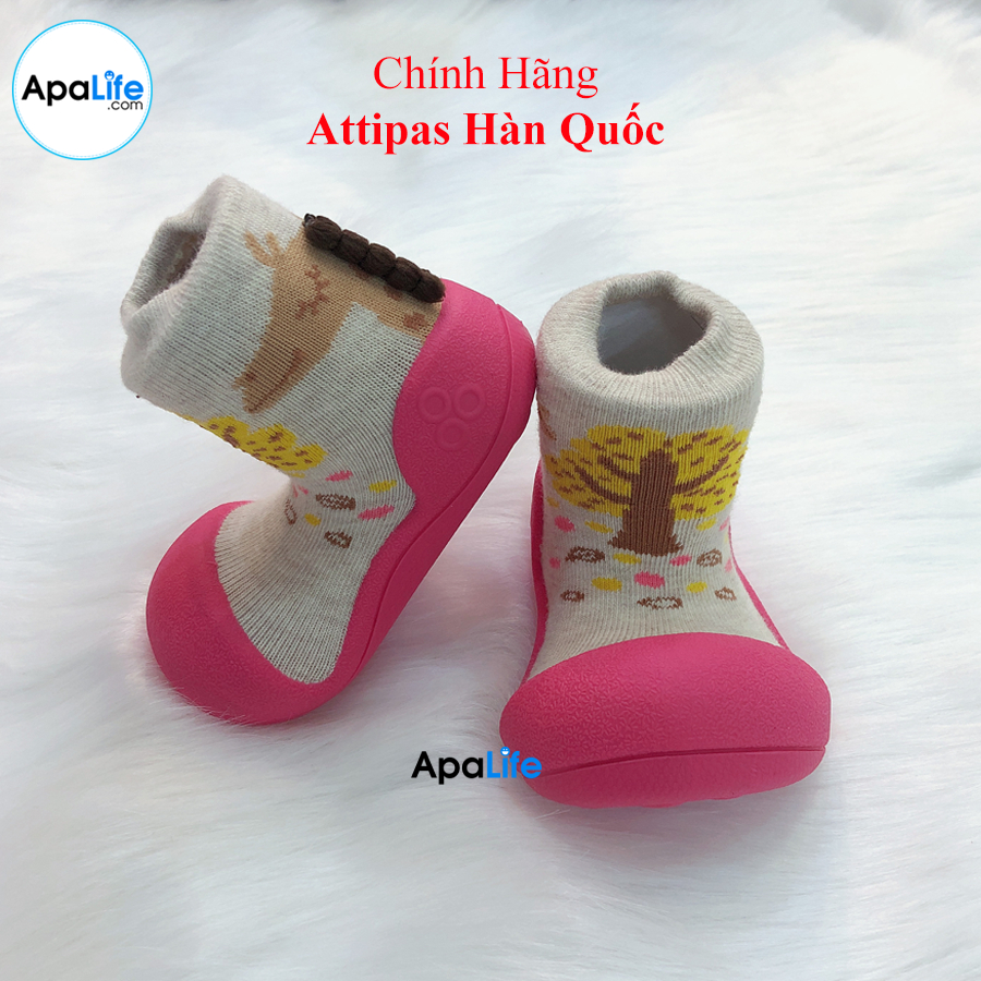 Attipas Giraffe - Fuchsia / AT053 - Giày tập đi cho bé trai /bé gái từ 3 - 24 tháng nhập Hàn Quốc: đế mềm, êm chân &amp; chống trượt