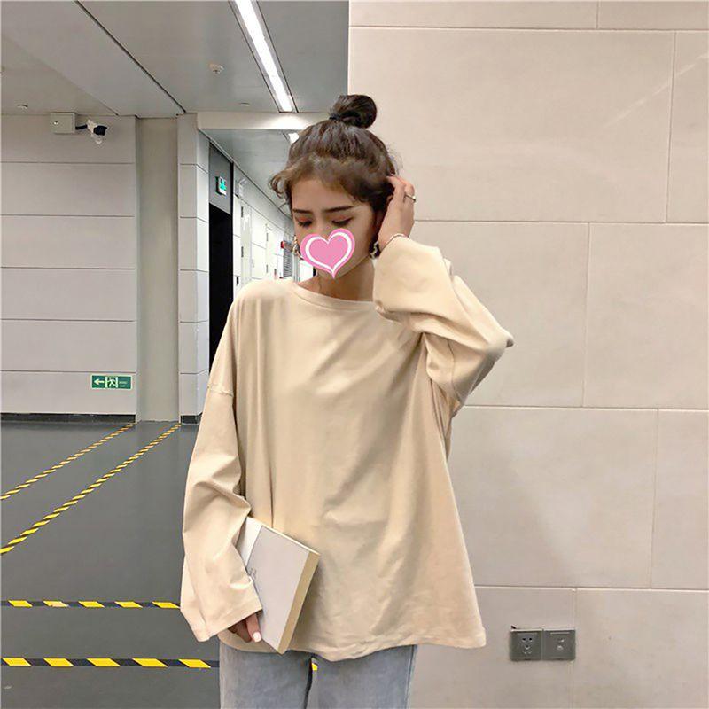 Áo thun tay dài cổ tròn thiết kế dáng rộng thoải mái