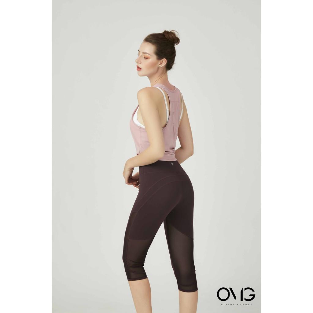 Quần tập Gym, Yoga Nữ OMG Sport kiểu lửng phối lưới - màu Đỏ boocdo - BG075_BOX