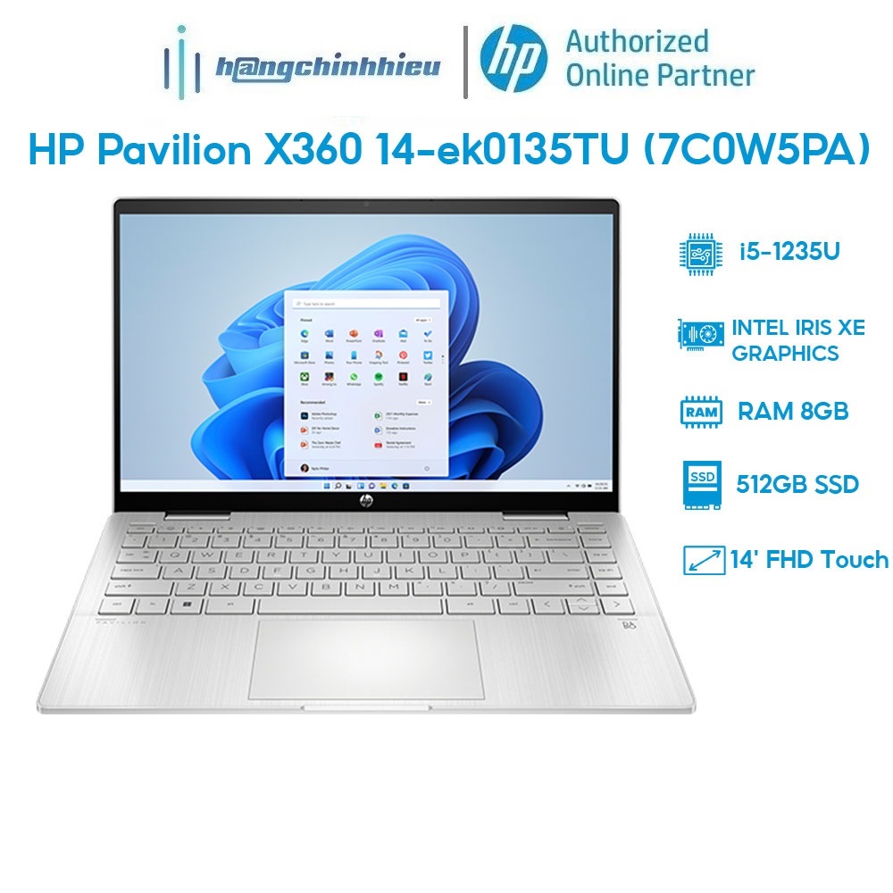 Laptop HP Pavilion X360 14-ek0135TU 7C0W5PA i5-1235U | 8GB | 512GB | 14' FHD Touch | W11 Hàng chính hãng