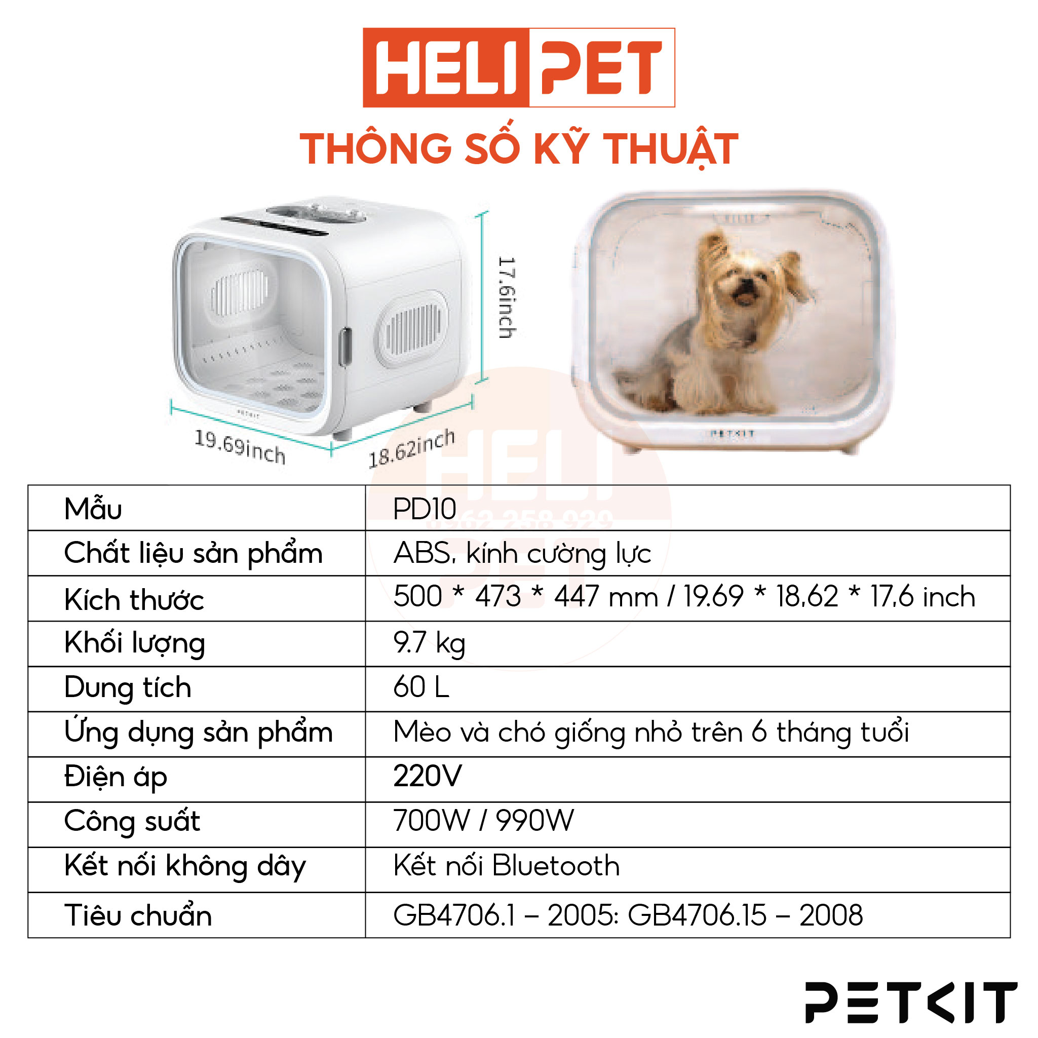 Lồng Sấy Tự Động Cho Chó Mèo, Máy Sấy Cho Chó Mèo Petkit Air Salon Max Pro Ozone- HeLiPet
