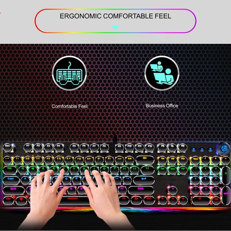 Bàn phím cơ Blue switch Ximeng K901, Bàn phím gaming chính hãng led RGB Phím tròn mạ bạc cá tính