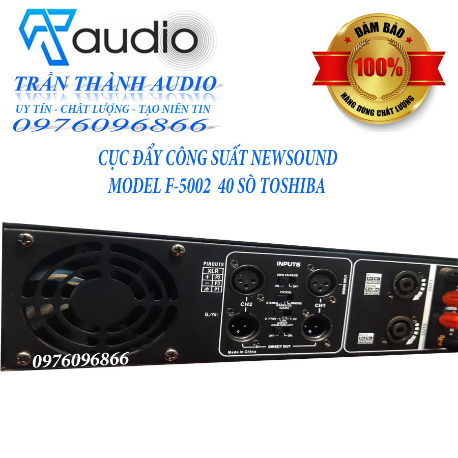 Cục đẩy công suất 2 kênh Newsound Model F5002 32 sò lớn đánh loa full bass 40,hàng chính hãng nhập khẩu 2024,bảo hành 24 tháng,tặng kèm jac canon