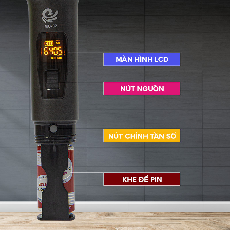 Bộ 2 Micro Không Dây Karaoke Cực Hay MU02 Màu Xám, Kết Nối Với Loa Kéo, Amply Bằng Cổng MIC 6. Chính Hãng