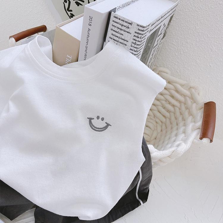 Áo thun ba lỗ bé trai 1 2 3 4 5 6 7 tuổi cotton co giãn thêu mặt cười Magickids Quần áo bé trai thấm hút mồ hôi AO22005