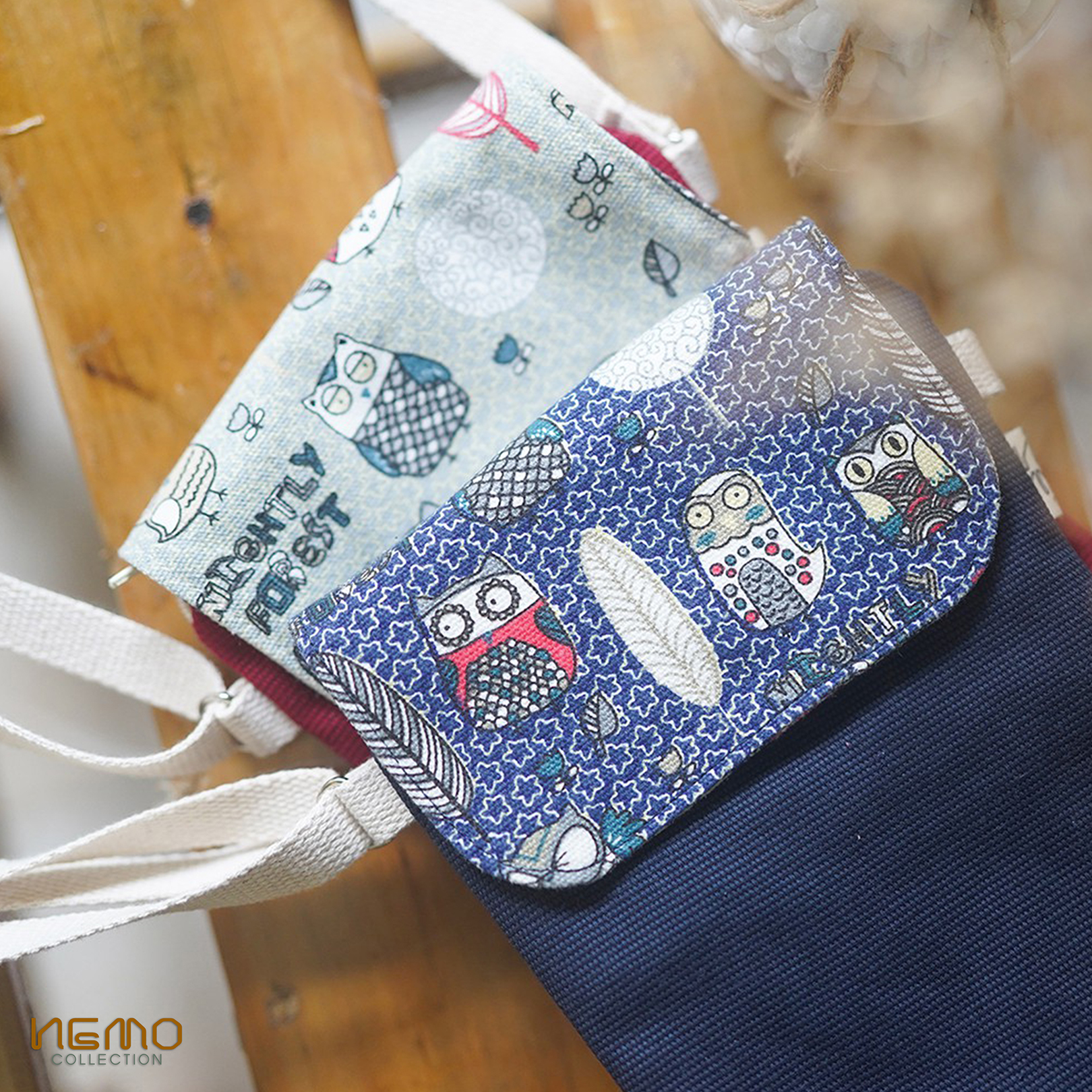 Túi Đeo Canvas, chất vải dày dặn, gồm 2 ngăn, họa tiết chim cú mèo Nemo Collection - TDC2M