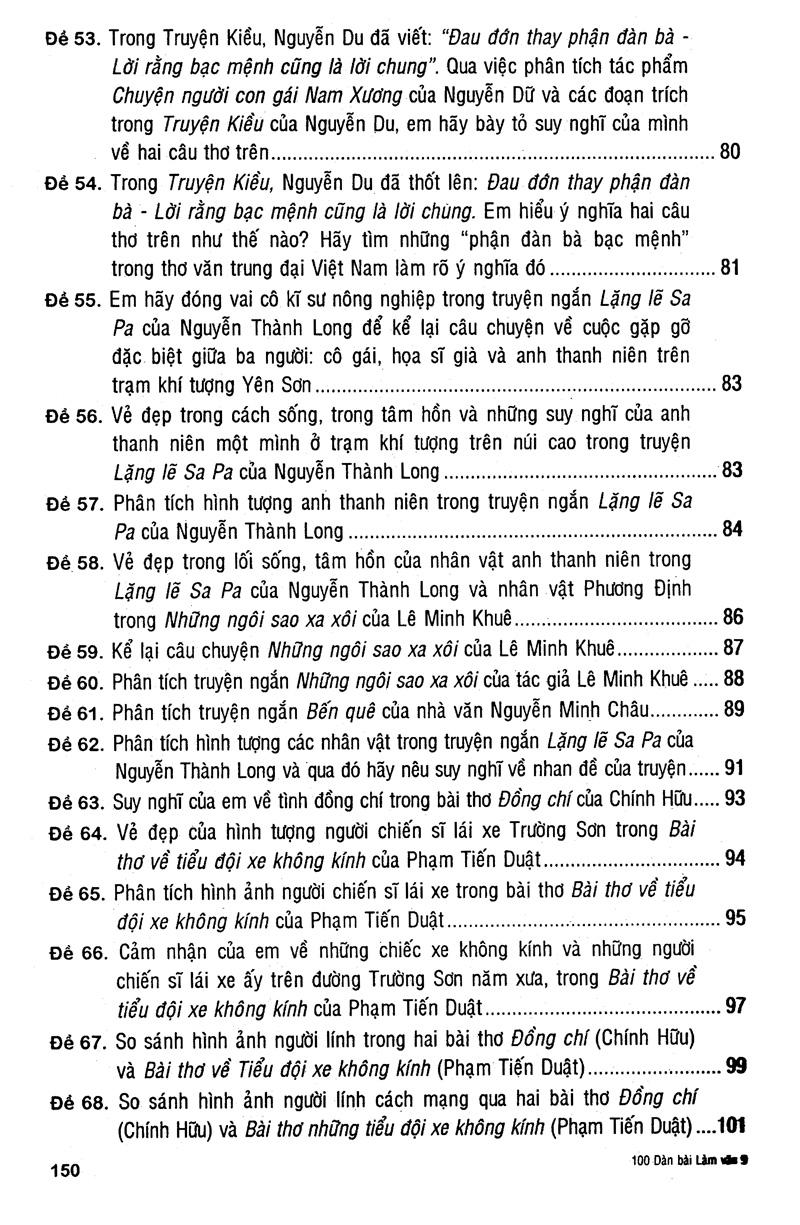 100 Dàn Bài Chi Tiết Làm Văn 9