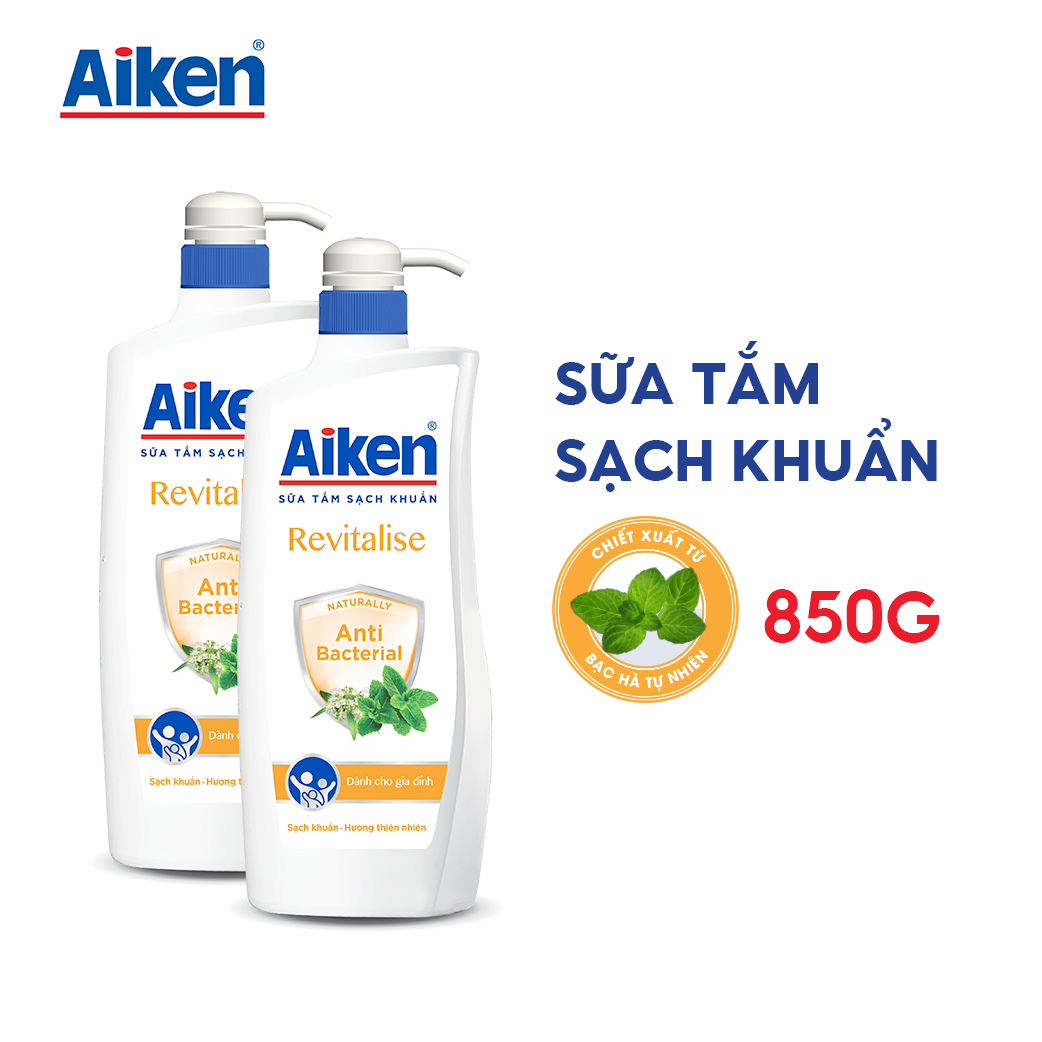 Combo 2 Sữa tắm Sạch khuẩn Aiken Chiết Xuất Bạc Hà 850g / chai