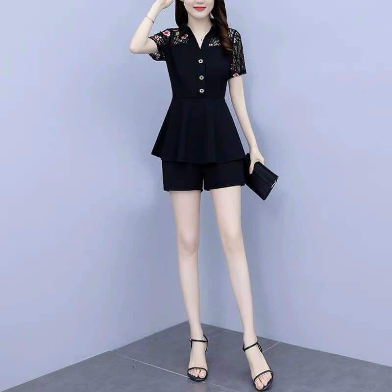HÀNG NHẬP - SÉT BỘ SHORT THUN VAI REN LƯỚI HOA