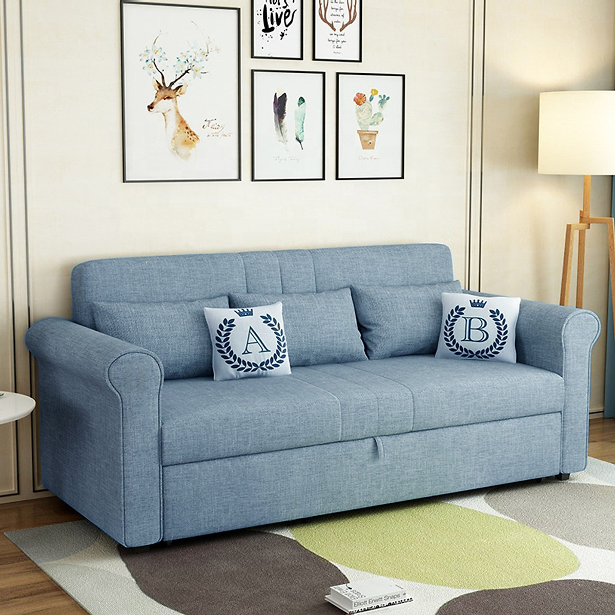Hình ảnh Sofa giường kéo Tundo thông minh màu xanh dương nhạt 