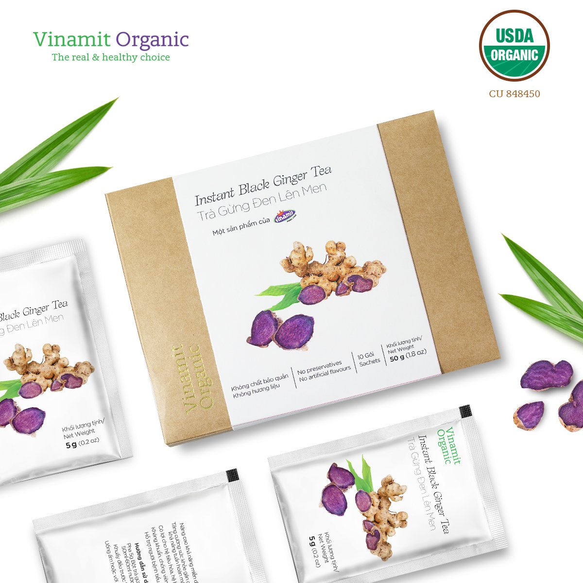 Trà Gừng Đen Lên Men VINAMIT Hộp Giấy 50g/100g
