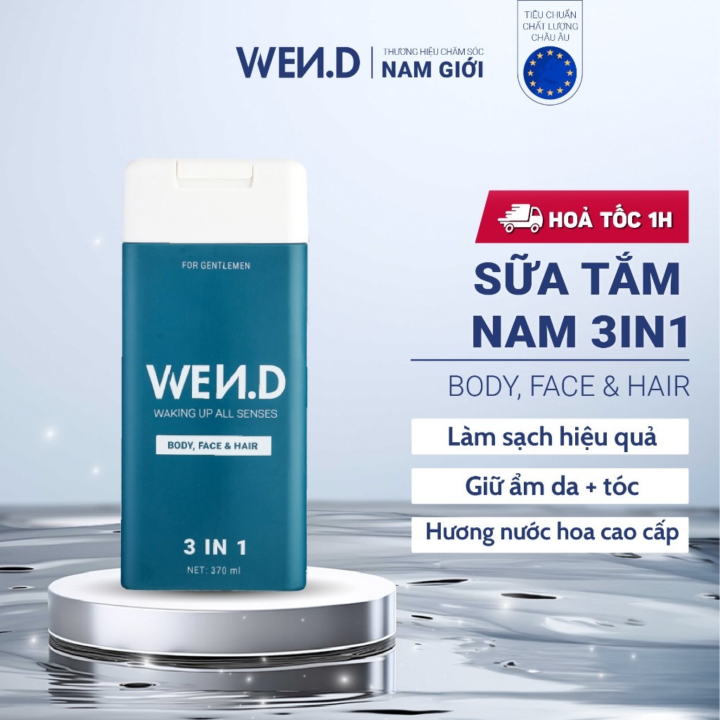 Sữa tắm nam 3in1 WEND tắm gội rửa mặt làm sạch hương nước hoa Pháp cao cấp lưu hương đến 24h dung tích 370ml