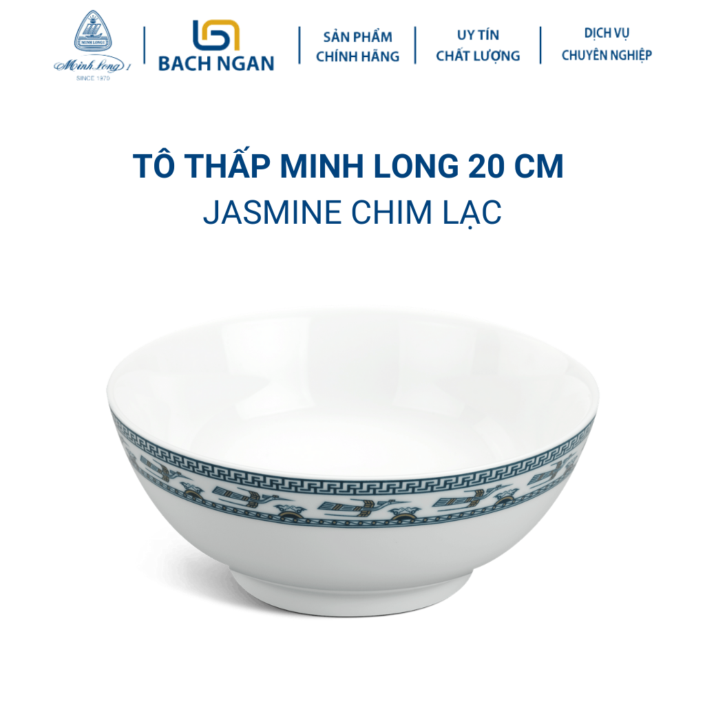 Tô thấp Minh Long 20 cm Jasmine Chim Lạc Bằng sứ, Hàng Đẹp, Cao Cấp, Dùng Trong Gia Đình, Đãi Khách, Tặng Quà Tân Gia