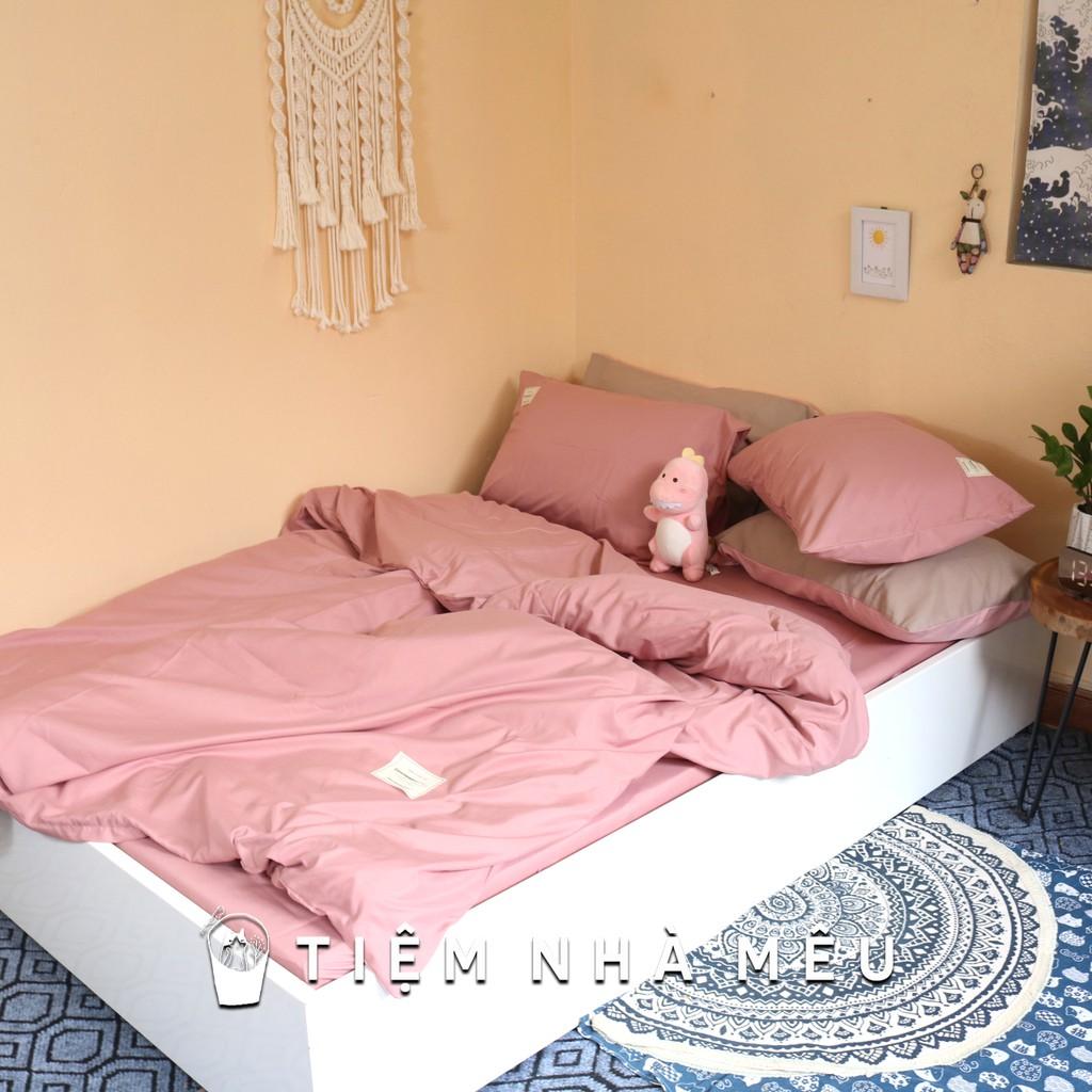 Bộ Chăn Ga Gối Cotton TC Nhập Hàn m6/m8/2m - Tiệm Nhà Mêu 2 Vỏ gối ,drap , vỏ chăn HỒNG PHẤN TRƠN