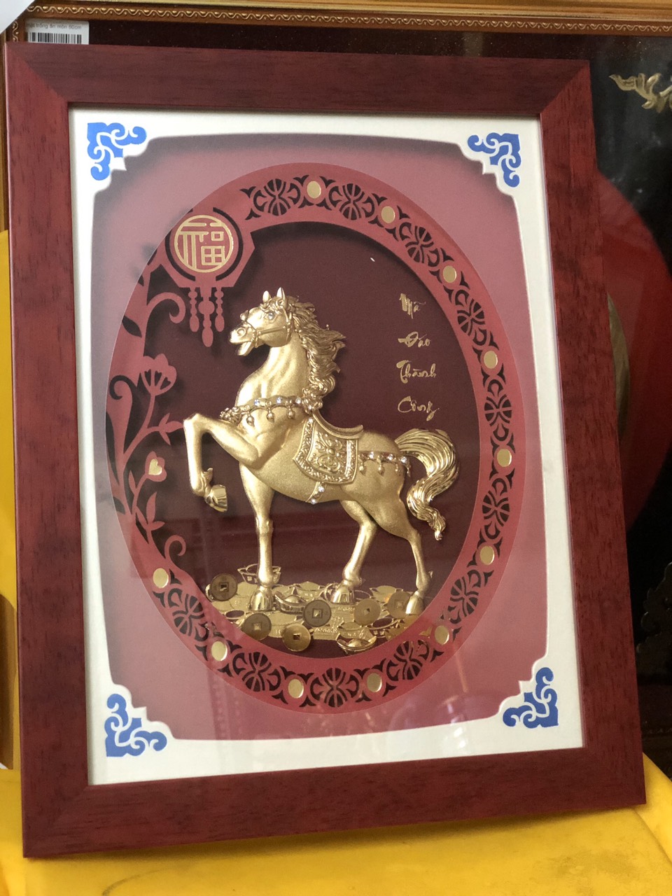 Tranh mã đáo thành công mạ vàng 24k,quà tặng sang trọng