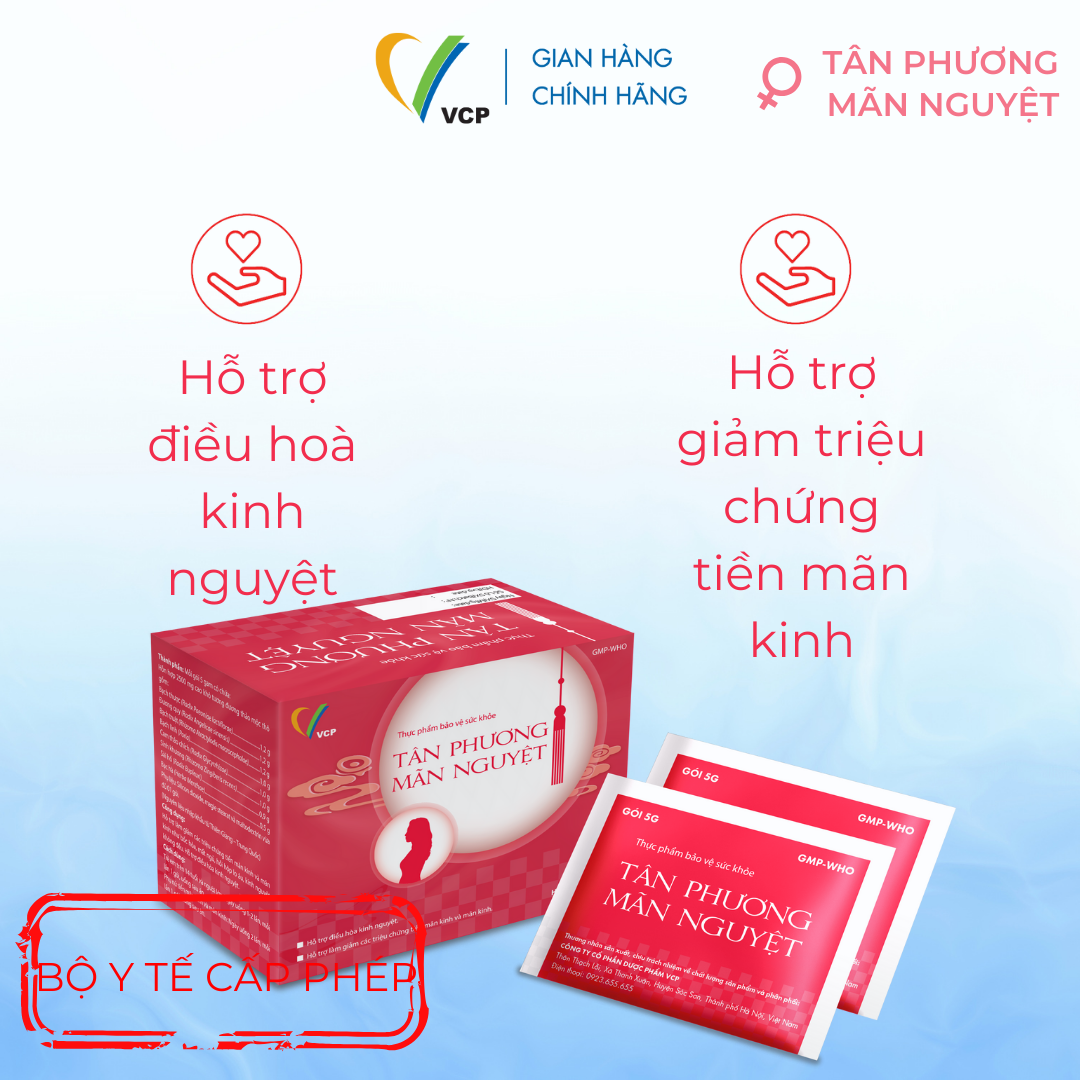 Cốm Tân Phương Mãn Nguyệt VCP Pharma - Hỗ Trợ Điều Hòa Kinh Nguyệt, Giảm Bốc Hỏa Tiền Mãn Kinh - Hộp 20 Gói