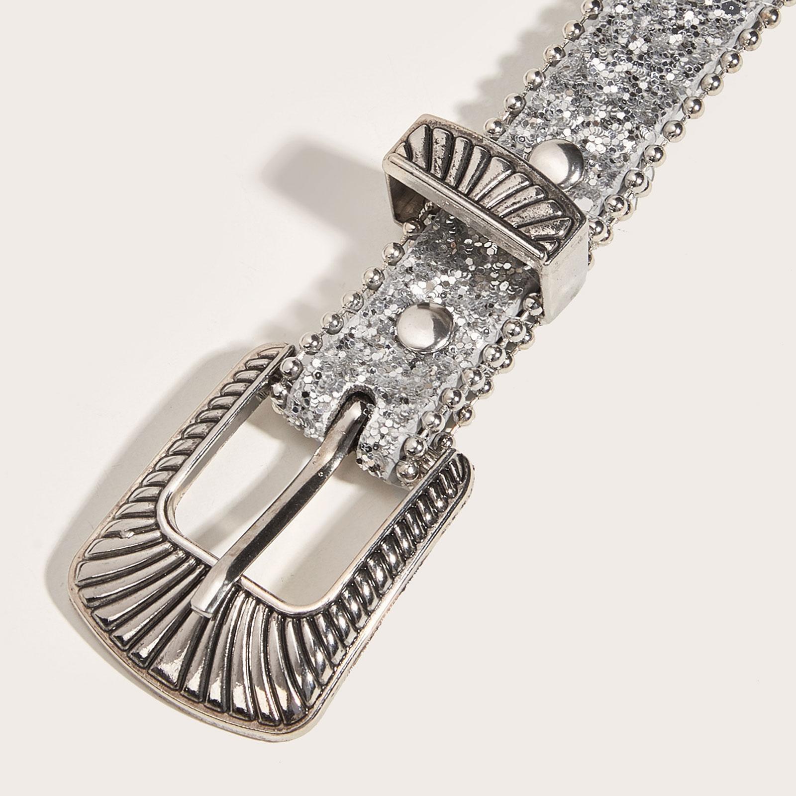 Women PU Leather Waist Belt, Skinny Belt Costume Accessories Casual Sequins Decoration Fashion Belt Pin Buckle Waist Band for Pants, Corset