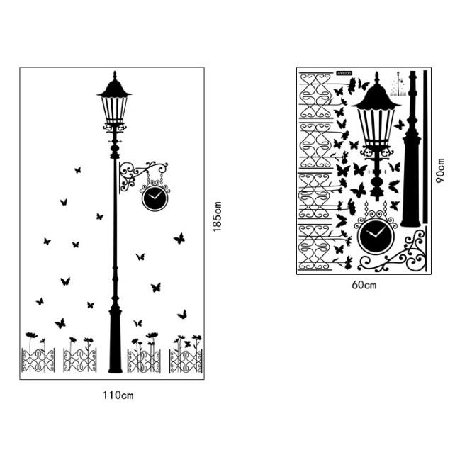 Decal dán tường Combo cột đèn đêm và mèo đáng yêu