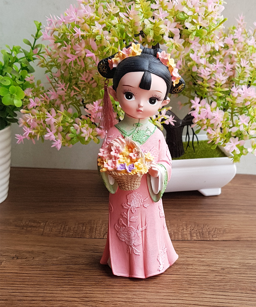 Tượng chibi thiếu nữ cổ trang bên hoa 3D sinh động (02 mẫu)