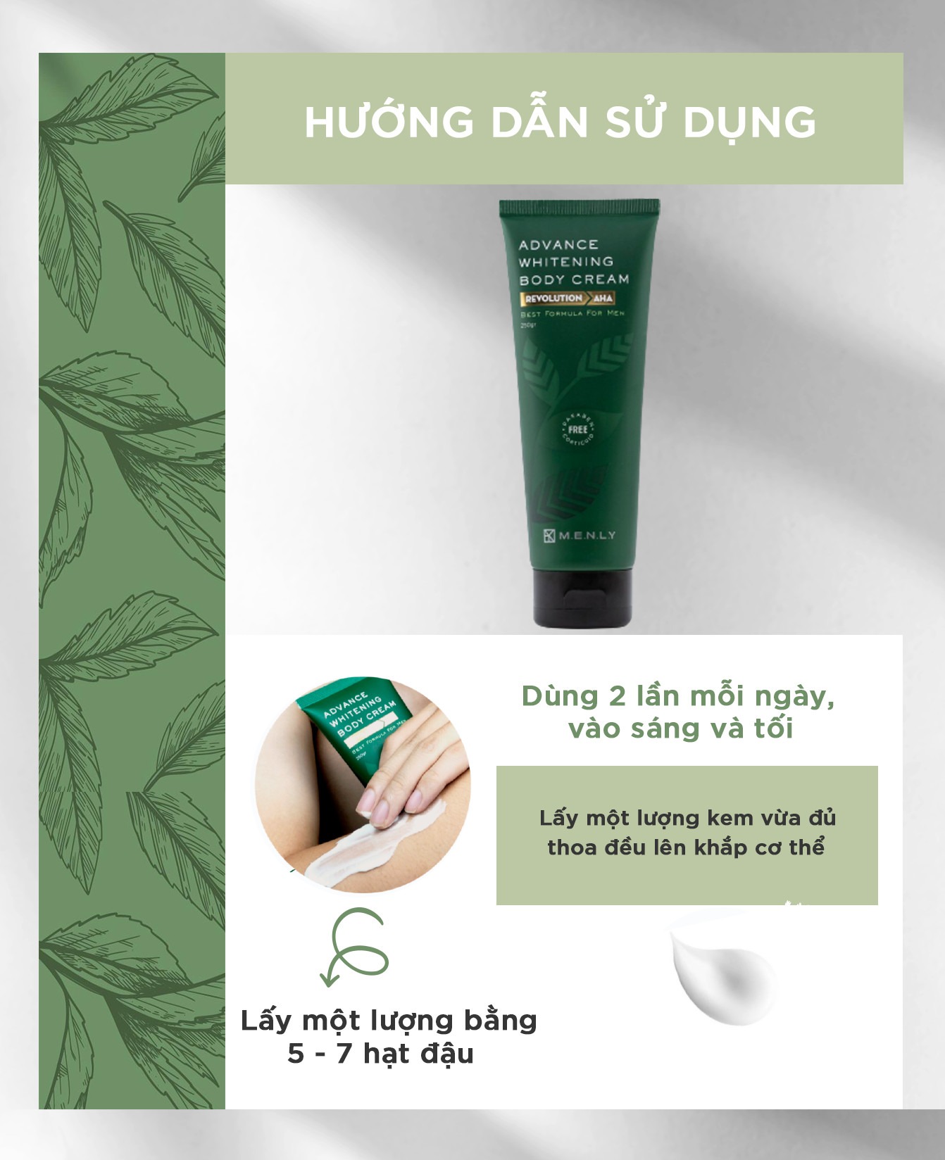 KEM BODY THIÊN NHIÊN CHO NAM MENLY - DƯỠNG TRẮNG MỊN DA 250G