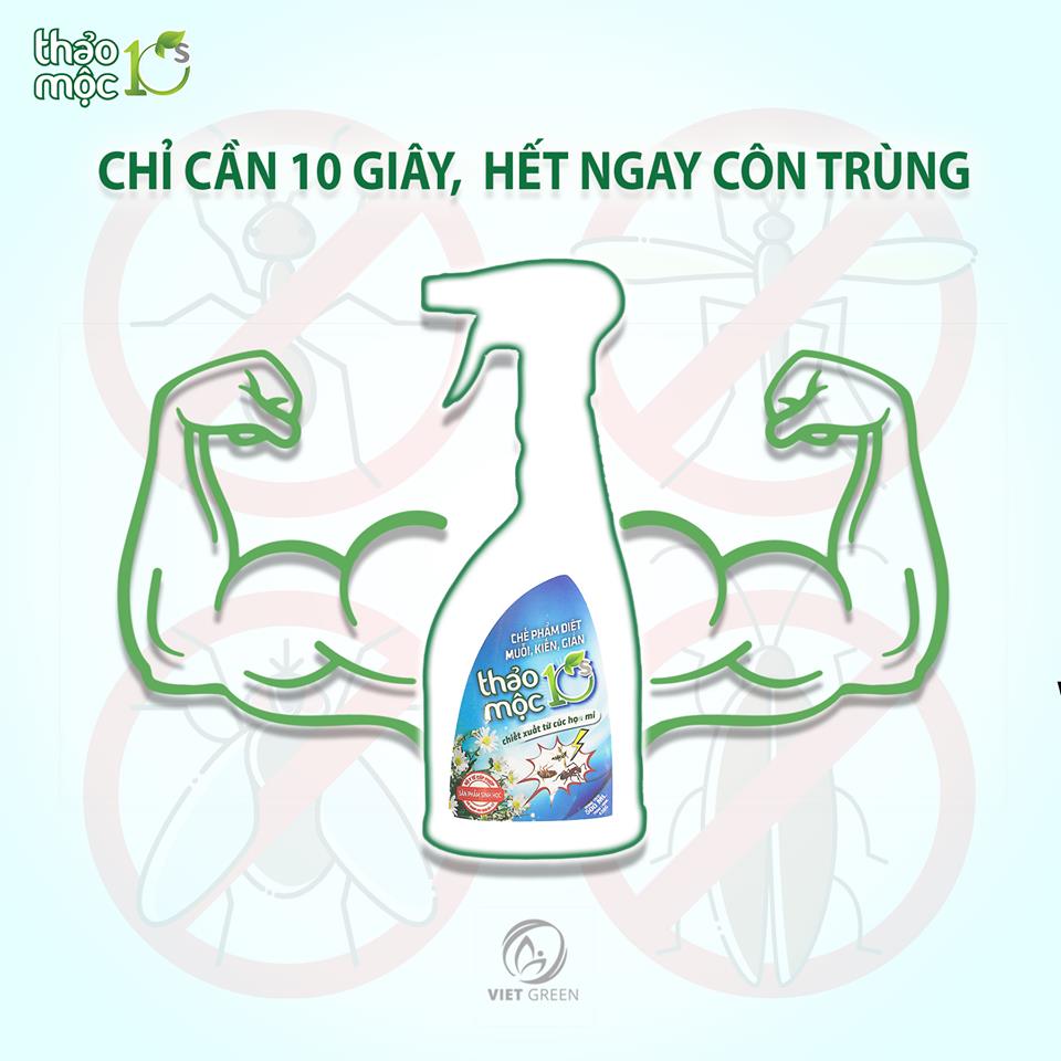 Chai Xịt Diệt Muỗi , Kiến , Gián, Côn Trùng,.. Thảo Mộc 10s 500ml (Mùi Sả Chanh) - An toàn cho trẻ em và người lớn- Được bộ y tế cấp phép