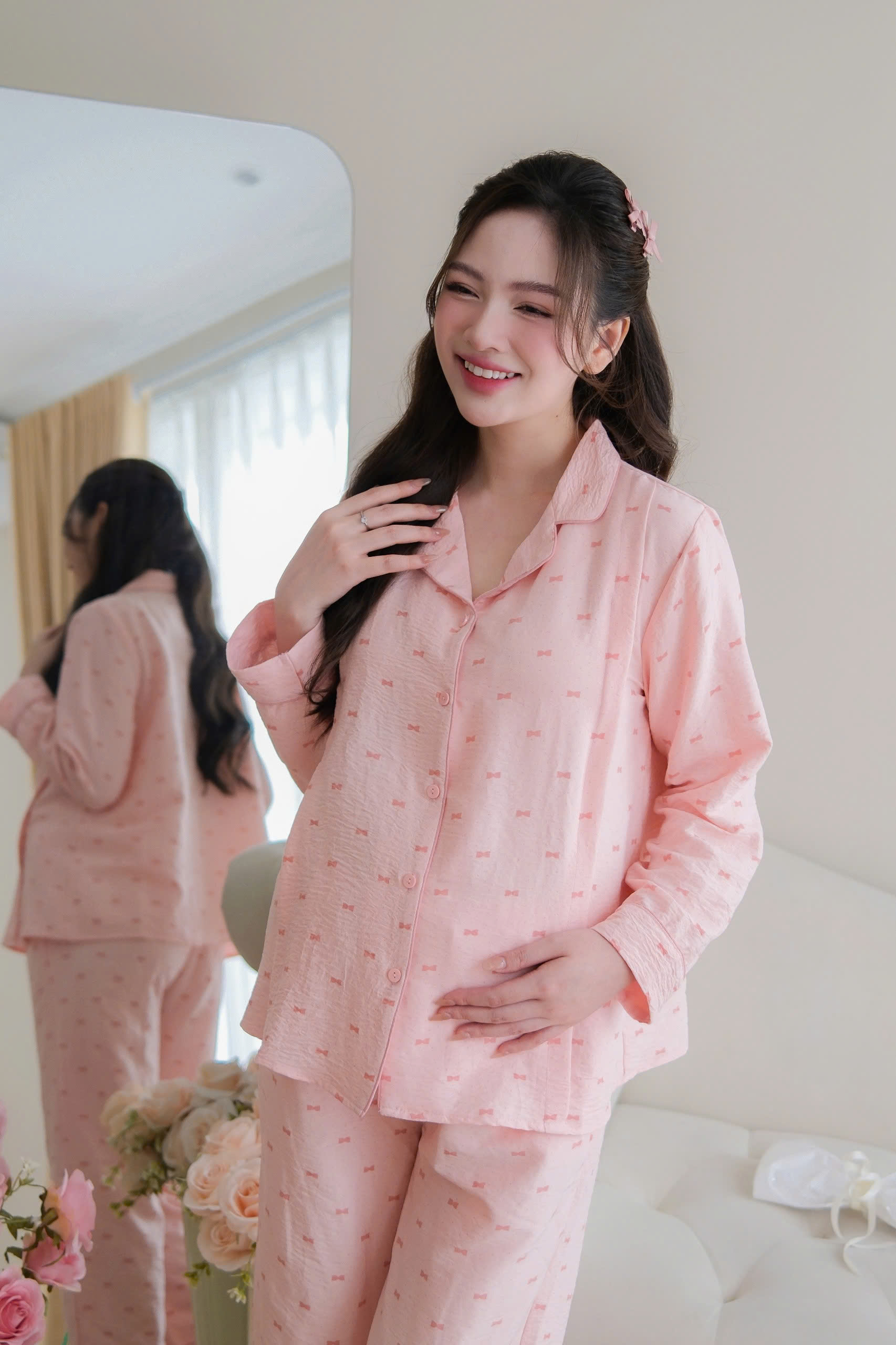 Bộ bầu mặc nhà và sau sinh đũi cao cấp mềm nhẹ mát áo có khóa dọc bé ti và quần chun chỉnh bụng