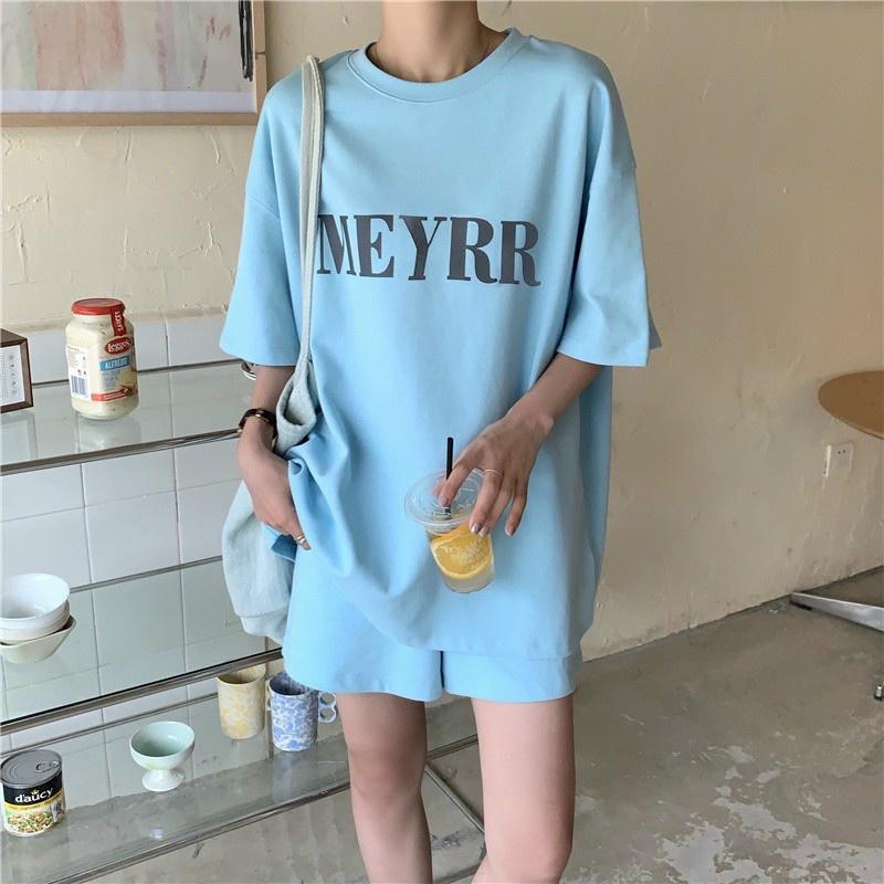 Sét bộ đồ quần đùi nữ in chữ MEY, đồ mặc nhà, đồ nữ, đồ ngủ thun cotton vải mềm mát thấm mồ hôi ,form dáng rộng rãi thoải mái ,size từ 42-70kg mặc (kèm ảnh thật)