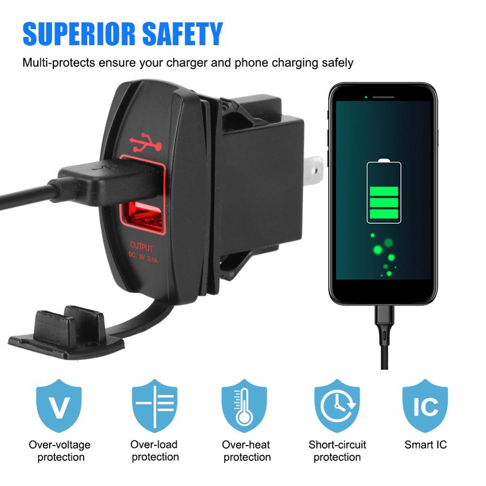 Tẩu sạc hai cổng USB 5V 3.1A chống nước chống bụi thông dụng cho xe hơi