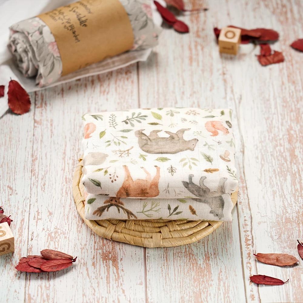 Happyflute Sơ Sinh Muslin Đầm Tre Cotton Chăn Thú Bông Cao Cấp Mềm Mại Cho Bé Bọc Với Kỹ Thuật Số In