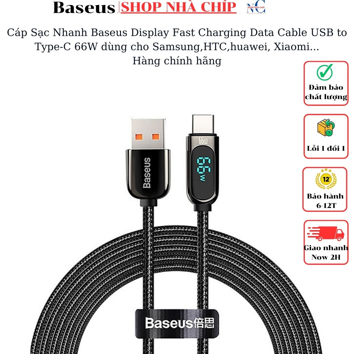 Hình ảnh Cáp Sạc Nhanh Baseus Display Fast Charging Data Cable USB to Type-C 66W dùng cho Samsung,HTC,huawei, Xiaomi...- Hàng chính hãng