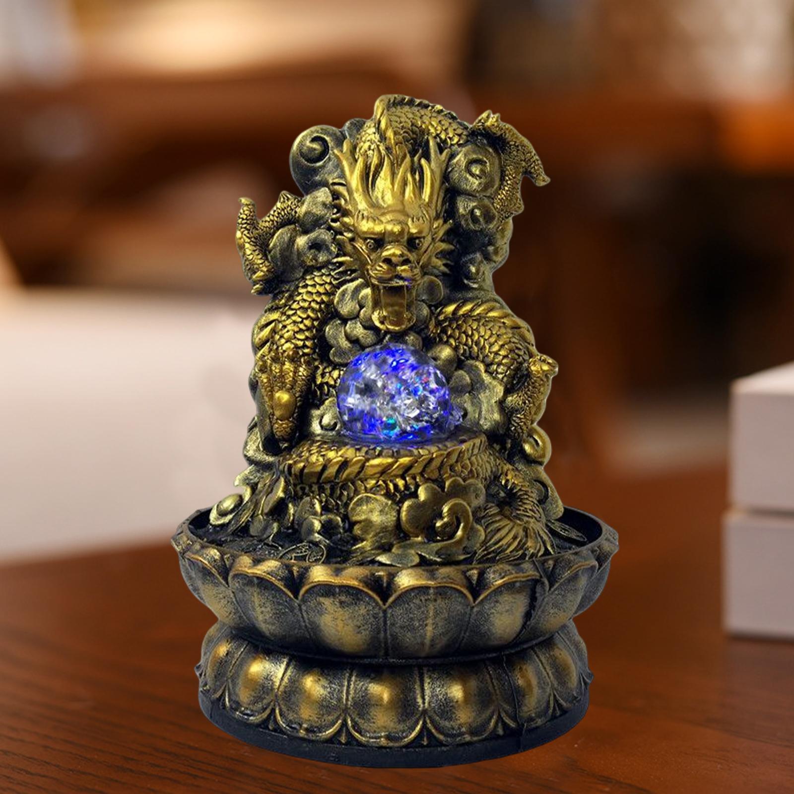 Desktop Water Fountain Feng Shui Waterfall Statue Ornament With Rolling Ball