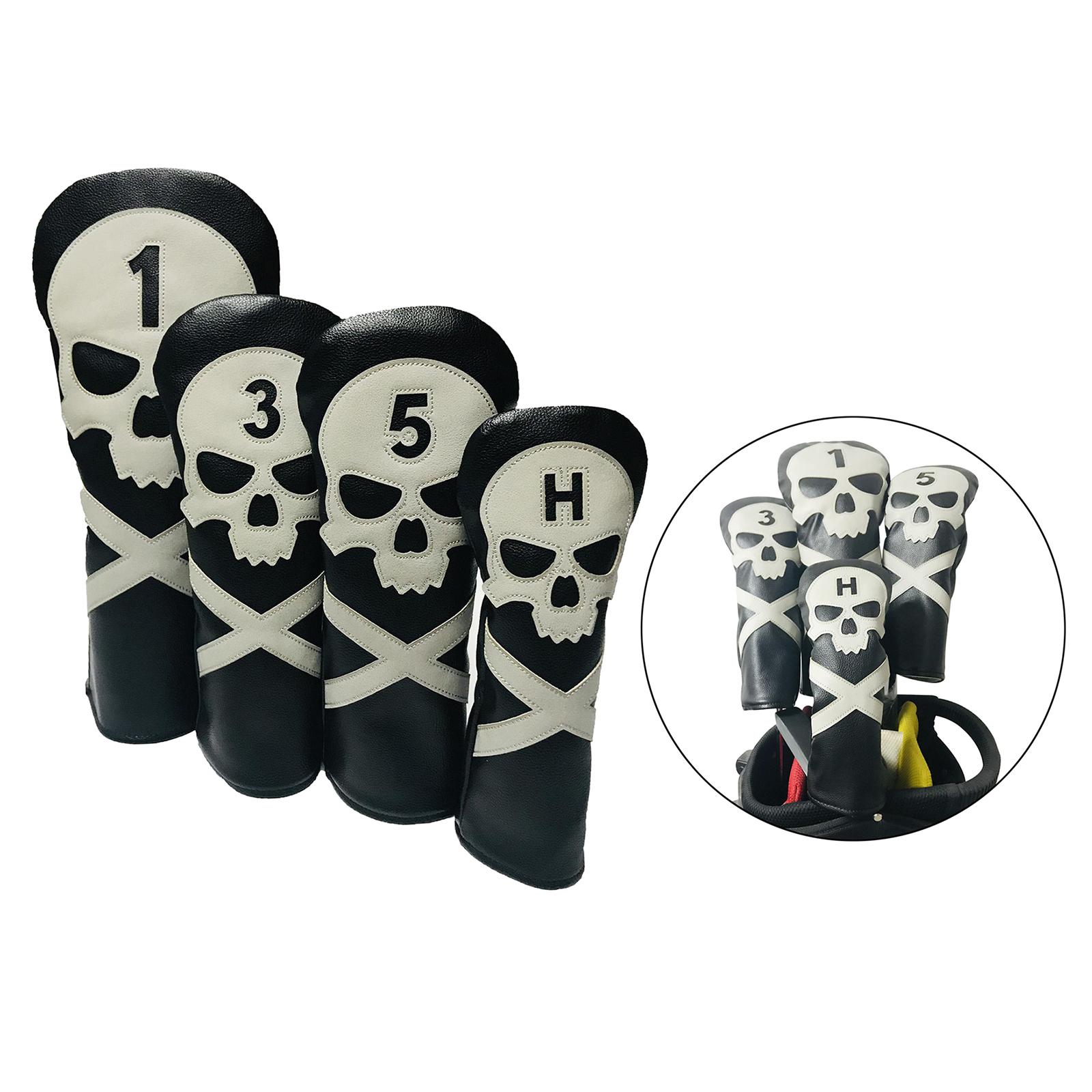 4Pcs Skull Golf Club Head Cover Replacement Driver Wood Headcover Protector